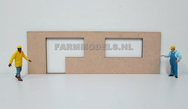 1x muurdeel Blank + 1x raam- + 1x Raam / Deur uitsparing- 250 x 80 x 3 mm, kaal hout - t.b.v. (bewaar-) loods / stal / kantoor / huis, 1:32