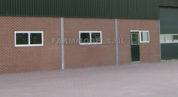 1x muurdeel Beton grijs mat + 1x raam- + 1x Raam / Deur uitsparing- 250 x 80 x 3 mm, Hout in Betonkleur - t.b.v. (bewaar-) loods / stal / kantoor / huis, 1:32