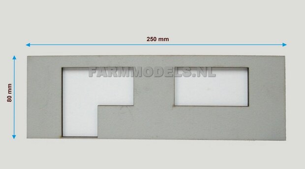1x muurdeel Beton grijs mat + 1x raam- + 1x Raam / Deur uitsparing- 250 x 80 x 3 mm, Hout in Betonkleur - t.b.v. (bewaar-) loods / stal / kantoor / huis, 1:32