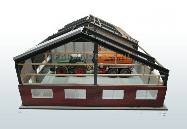 1x muurdeel Blank + 1x Dubbele Deur uitsparing- 250 x 80 x 3 mm, kaal hout - t.b.v. (bewaar-) loods / stal / kantoor / huis, 1:32