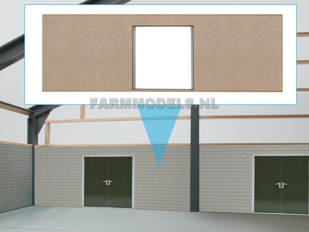 1x muurdeel Blank + 1x Dubbele Deur uitsparing- 250 x 80 x 3 mm, kaal hout - t.b.v. (bewaar-) loods / stal / kantoor / huis, 1:32