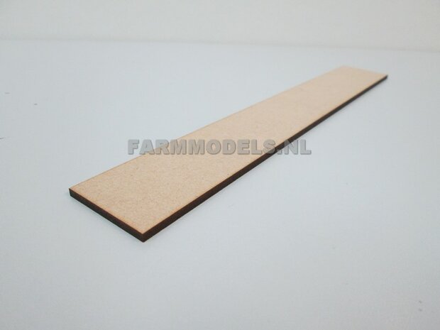 1x muurdeel laag Blank, 250 x 36 x 3 mm, kaal hout - t.b.v. (bewaar-) loods / stal / kantoor / huis, 1:32