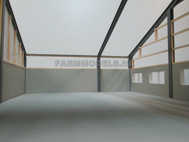 1x muurdeel laag Beton grijs mat, 250 x 36 x 3 mm, Hout in Betonkleur - t.b.v. (bewaar-) loods / stal / kantoor / huis, 1:32                   
