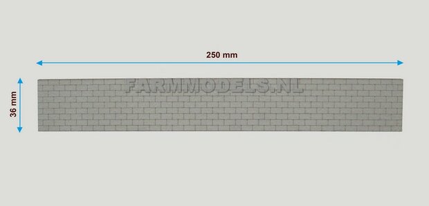 1x muurdeel laag, Kalkzandsteen Beton grijs mat, 250 x 36 x 3 mm, Hout in Betonkleur - t.b.v. (bewaar-) loods / stal / kantoor / huis, 1:32                       