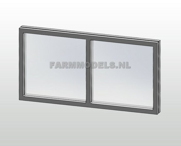 1x (Dubbel) Raamkozijn + Glas - Kozijn 70 x 36 mm - Kunststof wit - t.b.v. (bewaar-) loods / stal / kantoor  / huis, 1:32 (HTD)         