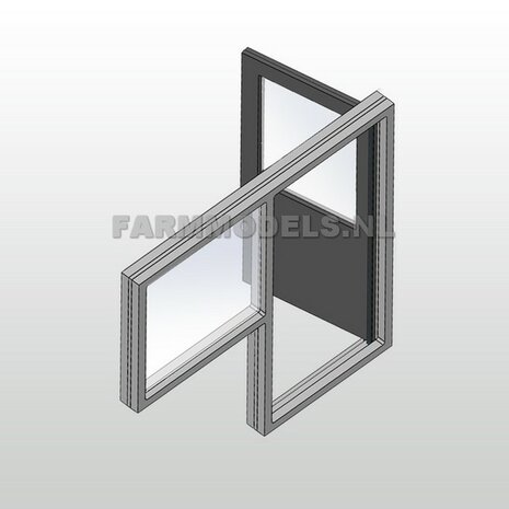 1x Half-Open Deur + Raam + Kozijn + Glas - Kozijn = 70 x 67.8 mm - Kunststof wit - t.b.v. (bewaar-) loods / stal / kantoor / huis, 1:32                  