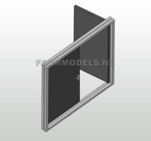  1x Dubbele Deur (Dicht) + Kozijn - Kozijn = 63.3 x 67.8 mm - Kunststof wit - t.b.v. (bewaar-) loods / stal / kantoor / huis, 1:32 (HTD)                 