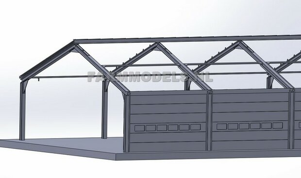 1x RAILSET 24 cm breed t.b.v. (Overhead) Deuren- Kunststof wit - BOUWKIT t.b.v. (bewaar-) loods / stal / kantoor / huis, 1:32 (HTD)                