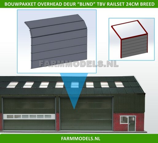 1x Overhead Deur ZONDER Ramen = 6 platen + 10 scharnieren t.b.v. railset 24 cm breed -BOUWKIT- Kunststof wit t.b.v. (bewaar-) loods / stal / kantoor / huis, 1:32