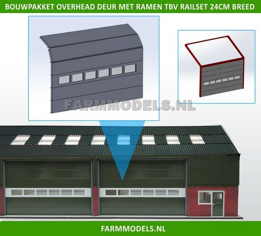 1x Overhead Deur + 6 Ramen = 6 platen + 10 scharnieren + Ramen t.b.v. railset 24 cm breed -BOUWKIT- Kunststof wit t.b.v. (be waar-) loods / stal / kantoor / huis, 1:32                  