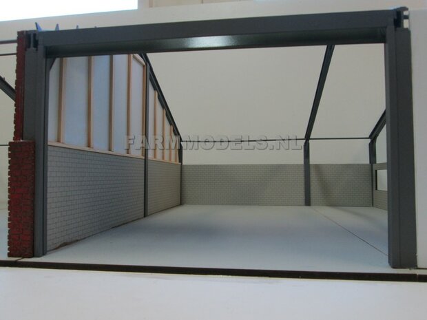 1x muurdeel Blank + 1x Dubbele Deur uitsparing- 160 x 80 x 3 mm, kaal hout - t.b.v. (bewaar-) loods / stal / kantoor / huis, 1:32