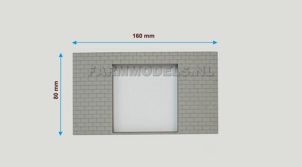 1x muurdeel Kalkzandsteen Beton grijs mat + 1x Dubbele Deur uitsparing- 160 x 80 x 3 mm, Hout in Betonkleur - t.b.v. (bewaar-) loods / stal / kantoor / huis, 1:32