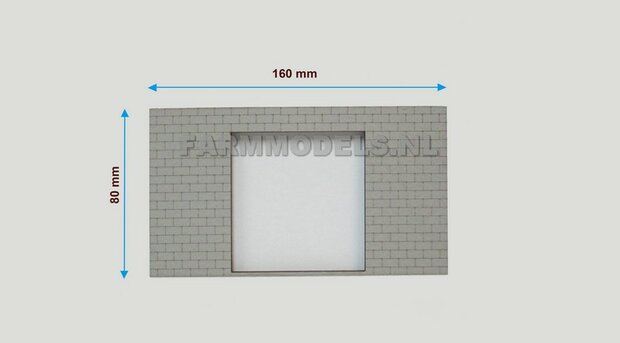 1x muurdeel Kalkzandsteen Beton grijs mat + 1x Dubbele Deur uitsparing- 160 x 80 x 3 mm, Hout in Betonkleur - t.b.v. (bewaar-) loods / stal / kantoor / huis, 1:32