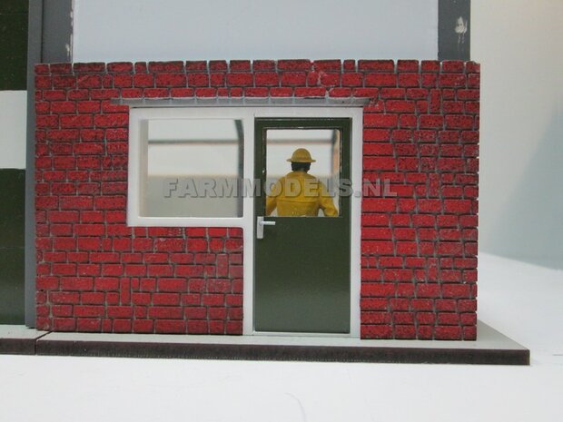 1x muurdeel Kalkzandsteen Beton grijs mat + 1x Raam / Deur uitsparing- 160 x 80 x 3 mm, Hout in Betonkleur - t.b.v. (bewaar-) loods / stal / kantoor / huis, 1:32