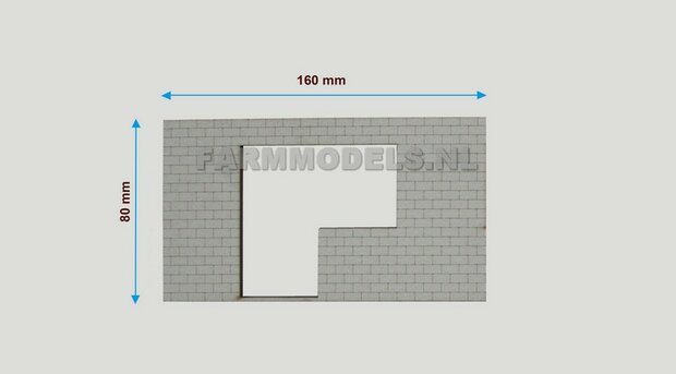 1x muurdeel Kalkzandsteen Beton grijs mat + 1x Raam / Deur uitsparing- 160 x 80 x 3 mm, Hout in Betonkleur - t.b.v. (bewaar-) loods / stal / kantoor / huis, 1:32