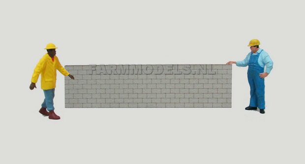 1x muurdeel laag, Kalkzandsteen Beton grijs mat, 160 x 36 x 3 mm, Hout in Betonkleur - t.b.v. (bewaar-) loods / stal / kantoor / huis, 1:32