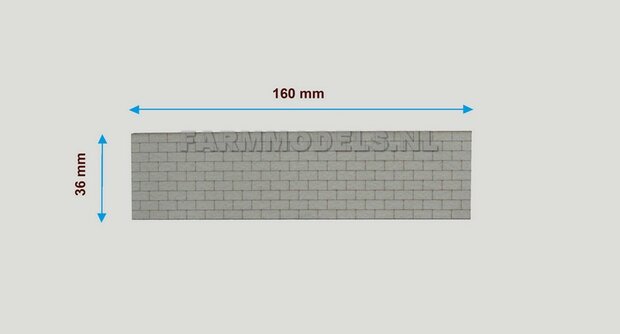 1x muurdeel laag, Kalkzandsteen Beton grijs mat, 160 x 36 x 3 mm, Hout in Betonkleur - t.b.v. (bewaar-) loods / stal / kantoor / huis, 1:32