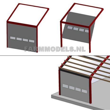 1x RAILSET 15 cm breed t.b.v. (Overhead) Deuren- Kunststof wit - BOUWKIT t.b.v. (bewaar-) loods / stal / kantoor / huis, 1:32 (HTD)              