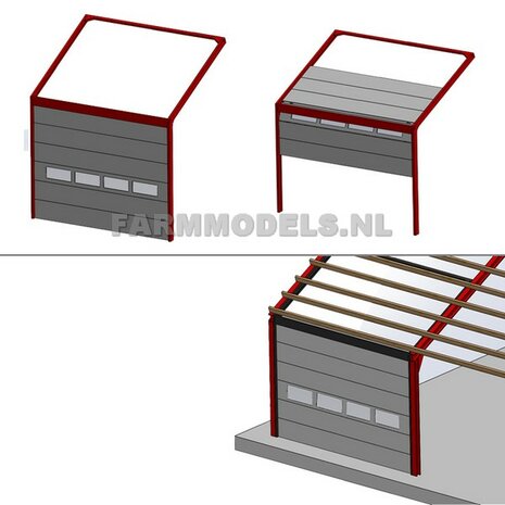 1x RAILSET 15 cm breed t.b.v. (Overhead) Deuren- Kunststof wit - BOUWKIT t.b.v. (bewaar-) loods / stal / kantoor / huis, 1:32 (HTD)              