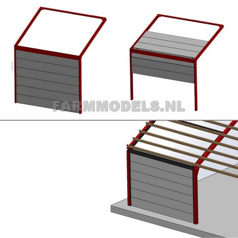 1x Overhead Deur ZONDER Ramen = 6 platen + 10 scharnieren t.b.v. railset 15 cm breed -BOUWKIT- Kunststof wit t.b.v. (bewaar-) loods / stal / kantoor / huis, 1:32