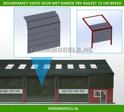 1x Overhead Deur ZONDER Ramen = 6 platen + 10 scharnieren t.b.v. railset 15 cm breed -BOUWKIT- Kunststof wit t.b.v. (bewaar-) loods / stal / kantoor / huis, 1:32