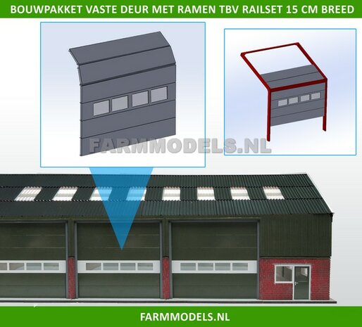  1x Overhead Deur + 4 Ramen = 6 platen + 10 scharnieren + Ramen t.b.v. railset 15 cm breed -BOUWKIT- Kunststof wit t.b.v. (bewaar-) loods / stal / kantoor / huis, 1:32                