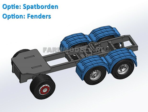 Universeel Vrachtwagen Chassis 6x4 met lift as, BOUWKIT Basis 1:32 (HTD)