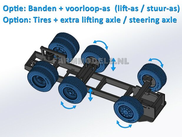 Universeel Vrachtwagen Chassis 6x4 met lift as, BOUWKIT Basis 1:32 (HTD)