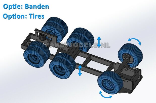 Universeel Vrachtwagen Chassis 6x4 met lift as, BOUWKIT Basis 1:32 (HTD)