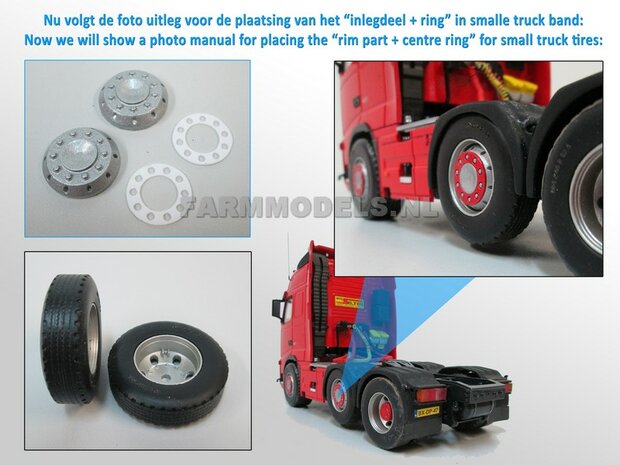 2x Ombouw / Inleg-deel + Center Ring t.b.v. Super Single / Smalle Truck banden (=velg kom+ring) NU BLANK GELEVERD, &Oslash; 17.3 x 5 mm, 1:32                               