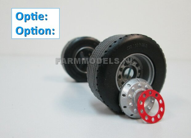 2x Ombouw / Inleg-deel + Center Ring t.b.v. Super Single / Smalle Truck banden (=velg kom+ring) NU BLANK GELEVERD, &Oslash; 17.3 x 5 mm, 1:32                               