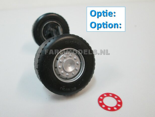 2x Ombouw / Inleg-deel + Center Ring t.b.v. Super Single / Smalle Truck banden (=velg kom+ring) NU BLANK GELEVERD, &Oslash; 17.3 x 5 mm, 1:32                               