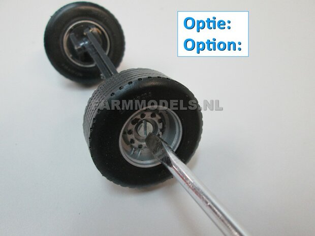 2x Ombouw / Inleg-deel + Center Ring t.b.v. Super Single / Smalle Truck banden (=velg kom+ring) NU BLANK GELEVERD, &Oslash; 17.3 x 5 mm, 1:32                               