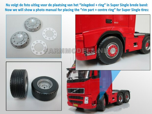 2x Ombouw / Inleg-deel + Center Ring t.b.v. Super Single / Smalle Truck banden (=velg kom+ring) NU BLANK GELEVERD, &Oslash; 17.3 x 5 mm, 1:32                               