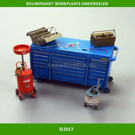 Gereedschap meubel , olie spoelbak, vetpomp pot &amp; gereedschapkisten bouwpakket (PLM497) 