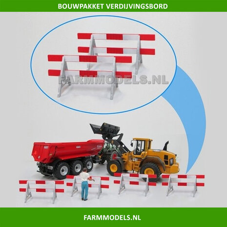 2x Verdrijvings bord met 4 borden &amp; 4 Voetstukken + 8x Pr&eacute;-Cut decals t.b.v. afzetting werkzaamheden BOUWKIT 1:32                    