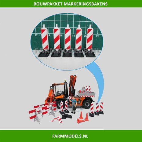 5x Baakschilden met Baakvoeten/ Markeringsbakens + 10 x Pr&eacute;-Cut decals met GLANS EFFECT t.b.v. afzetting werkzaamheden 1:32                     