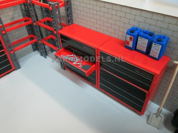 Gereedschap meubel / wandmeubel, geleverd in Rood/Zwart, met beweegbare lade, Kunststof, Werkplaats onderdelen     