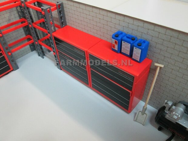 Gereedschap meubel / wandmeubel, geleverd in Rood/Zwart, met beweegbare lade, Kunststof, Werkplaats onderdelen     
