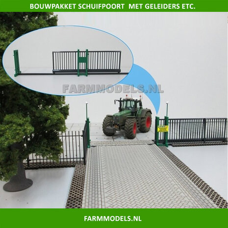 Schuif poort met geleiders, eindstuk &amp; rail, bouwkit 1:32 (HTD)