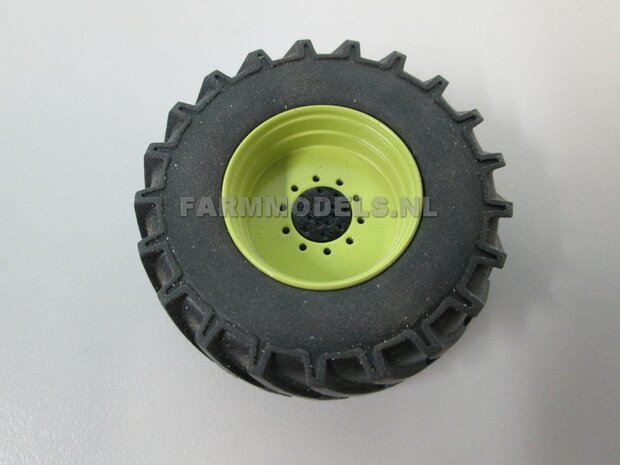 &Oslash; 47 mm: 4x brede banden + alu. velgen MB Trac 1100 , Velgen MB Trac groen + zwarte planeetkappen + wielboutringen, geschikt voor MB trac 1100 1:32            