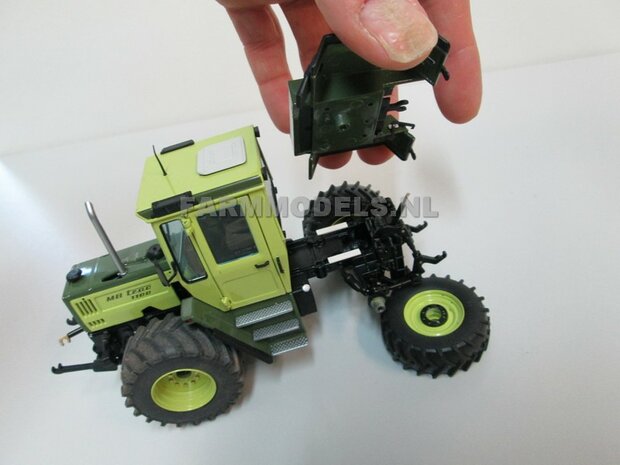 &Oslash; 47 mm: 4x brede banden + alu. velgen MB Trac 1100 , Velgen MB Trac groen + zwarte planeetkappen + wielboutringen, geschikt voor MB trac 1100 1:32            