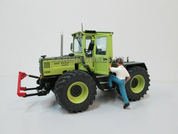 &Oslash; 47 mm: 4x brede banden + alu. velgen MB Trac 1100 , Velgen MB Trac groen + zwarte planeetkappen + wielboutringen, geschikt voor MB trac 1100 1:32            