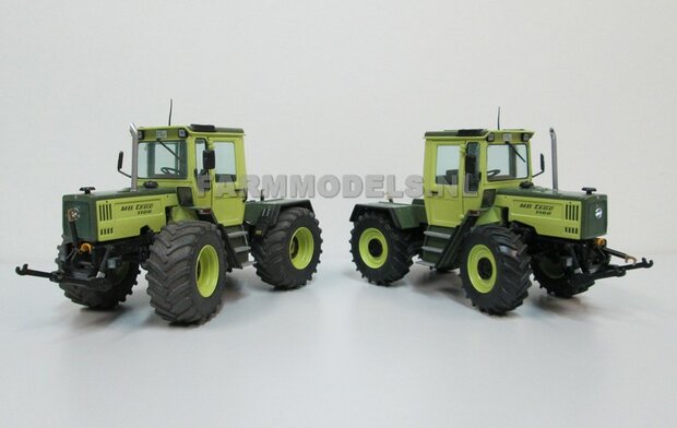 &Oslash; 47 mm: 4x brede banden + alu. velgen MB Trac 1100 , Velgen MB Trac groen + zwarte planeetkappen + wielboutringen, geschikt voor MB trac 1100 1:32            