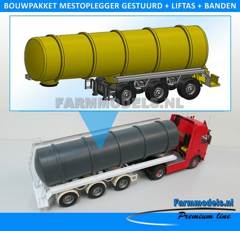 Mestoplegger + SuperSingle Banden (VMA / D-Tec) 3 asser mest trailer (slurrytanker) Bouwpakket Basis 1:32 (HTD)          