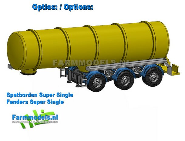 Mestoplegger + SuperSingle Banden (VMA / D-Tec) 3 asser mest trailer (slurrytanker) Bouwpakket Basis 1:32      