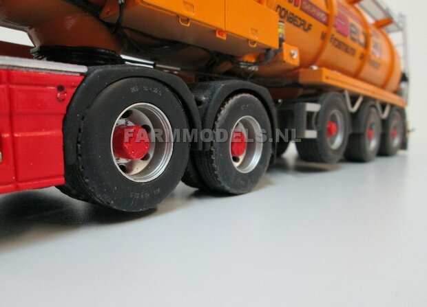 4x dubbelle montering Vrachtwagen banden &Oslash; 35.5 mm met kunststof velg 1:32