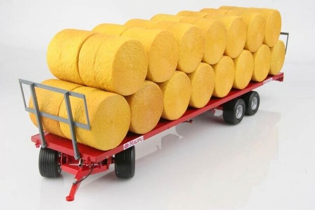 Maupu 1180/200 met ronde balen 6-wielige platte aanhanger balenwagen RED 1:32 Replicagri REP011         