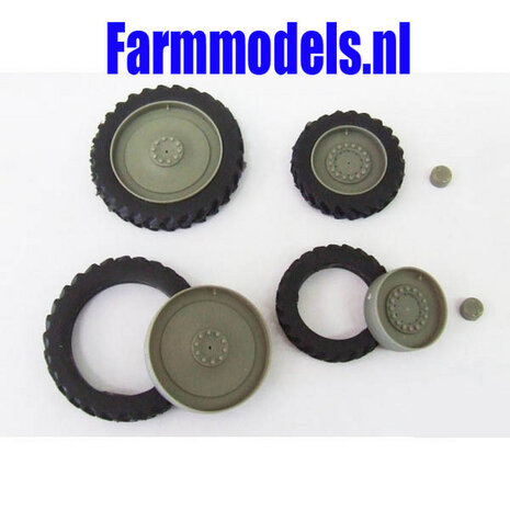 COMBI SET: 2x &Oslash; 43.5 mm + 2x &Oslash; 59 mm: CULTUURWIELEN SET GRIJS Voor- + achteras 1:32   04211       