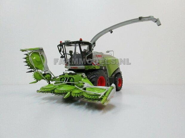 Claas Jaguar 860 op Brede banden + 1x Orbis 750 + PU 300 graspickup &amp; koel roosters geplaatst op hakselaar 1:32, Wiking